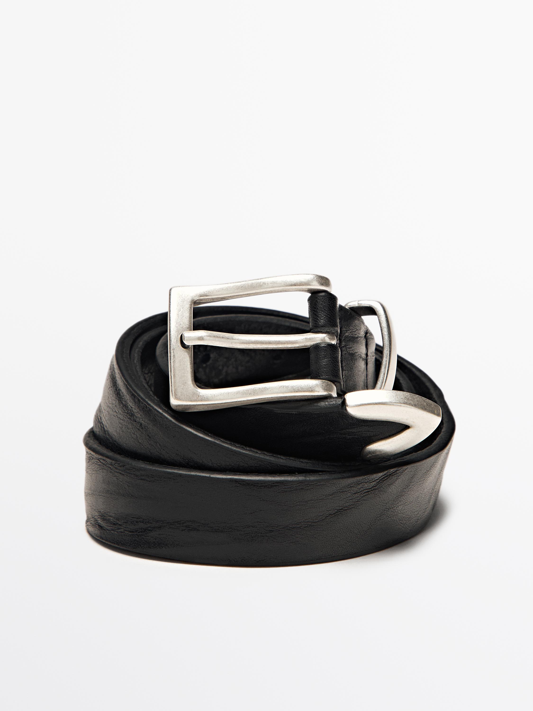 Ceinture détail finition pointe en cuir nappa